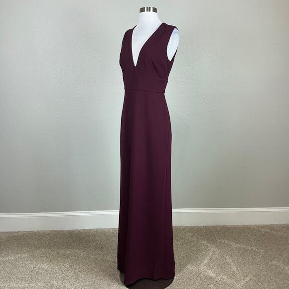 Sachin & Babi Deep V-Neck Long Column Evening Gown Wine Red Size 6 Formal Dress - Picture 5 of 12
